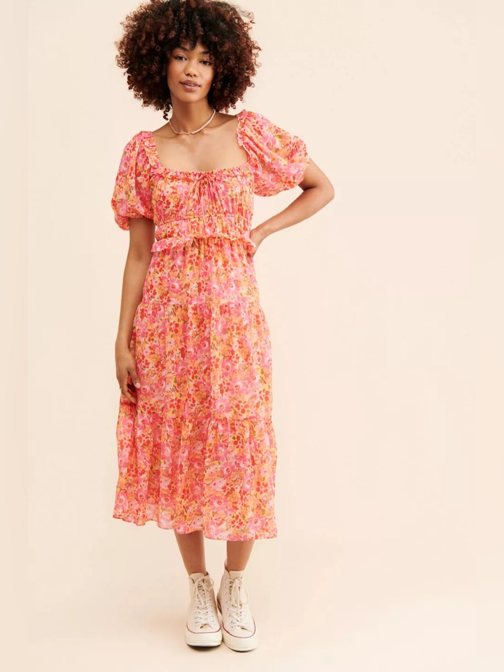 NSR Watercolor Floral Midi Dress